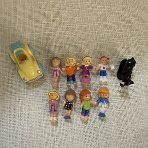 Lot Of 8 Vintage Polly Pocket Mini Figures 1990's & Car & Bull/Cow
